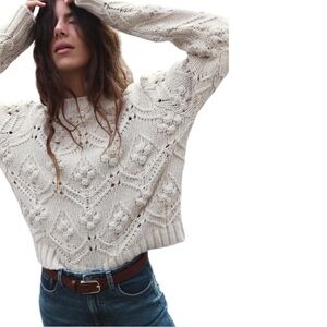 Zara Womens Wool Blend Chunky Open Knit Sweater- Size Large